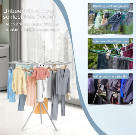Foldable 360° Rotating Clothes Drying Stand | Aluminum Tripod Laundry Rack